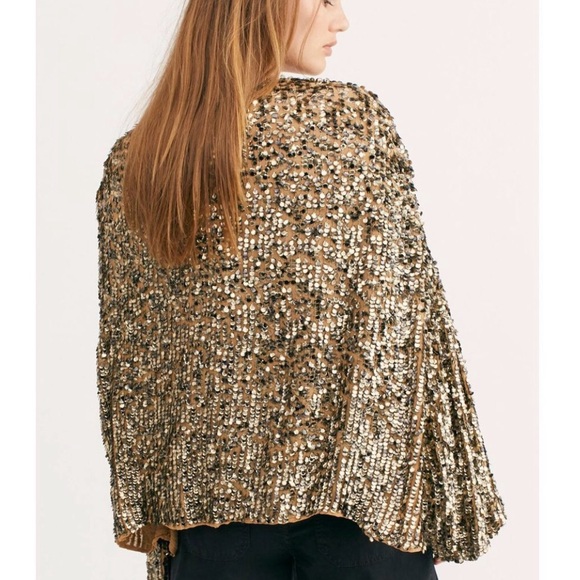 Free People Seeing Stars M/L Gold Black Allover Sequin Embellished Open Jacket - Picture 3 of 9